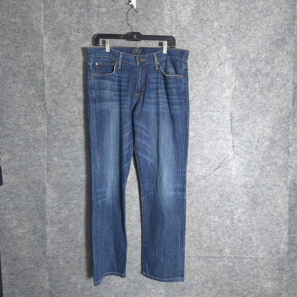 Lucky Brand 221 Straight Jeans Mens 38x30 Blue Medium Wash Denim Cotton Everyday